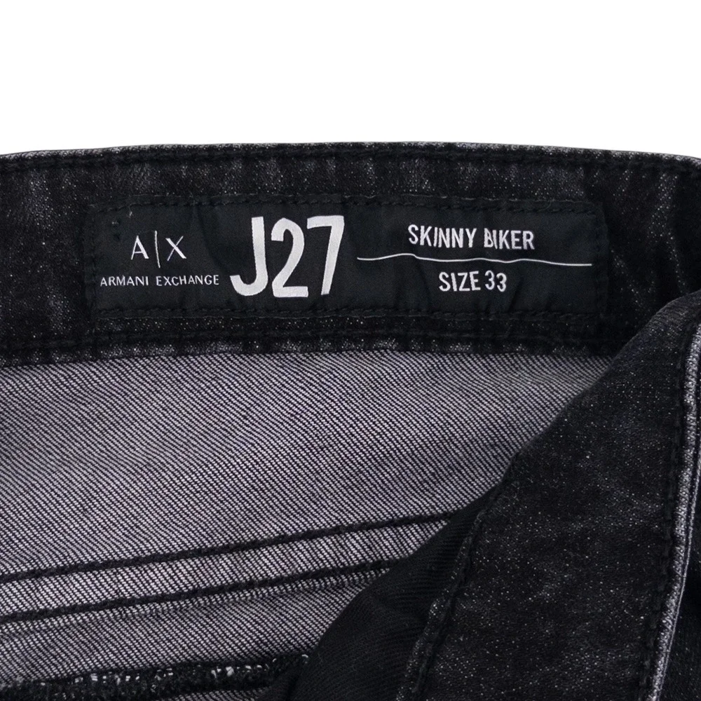 NWT Armani Exchange Mens 33x31 Black J27 Skinny Biker Moto‎ Jeans Stretch Denim